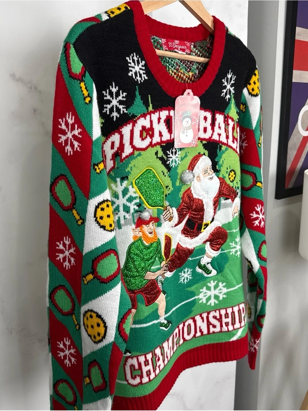 33 Degrees Men’s Christmas Pickleball Championship Party Sweater Size L NEW $48